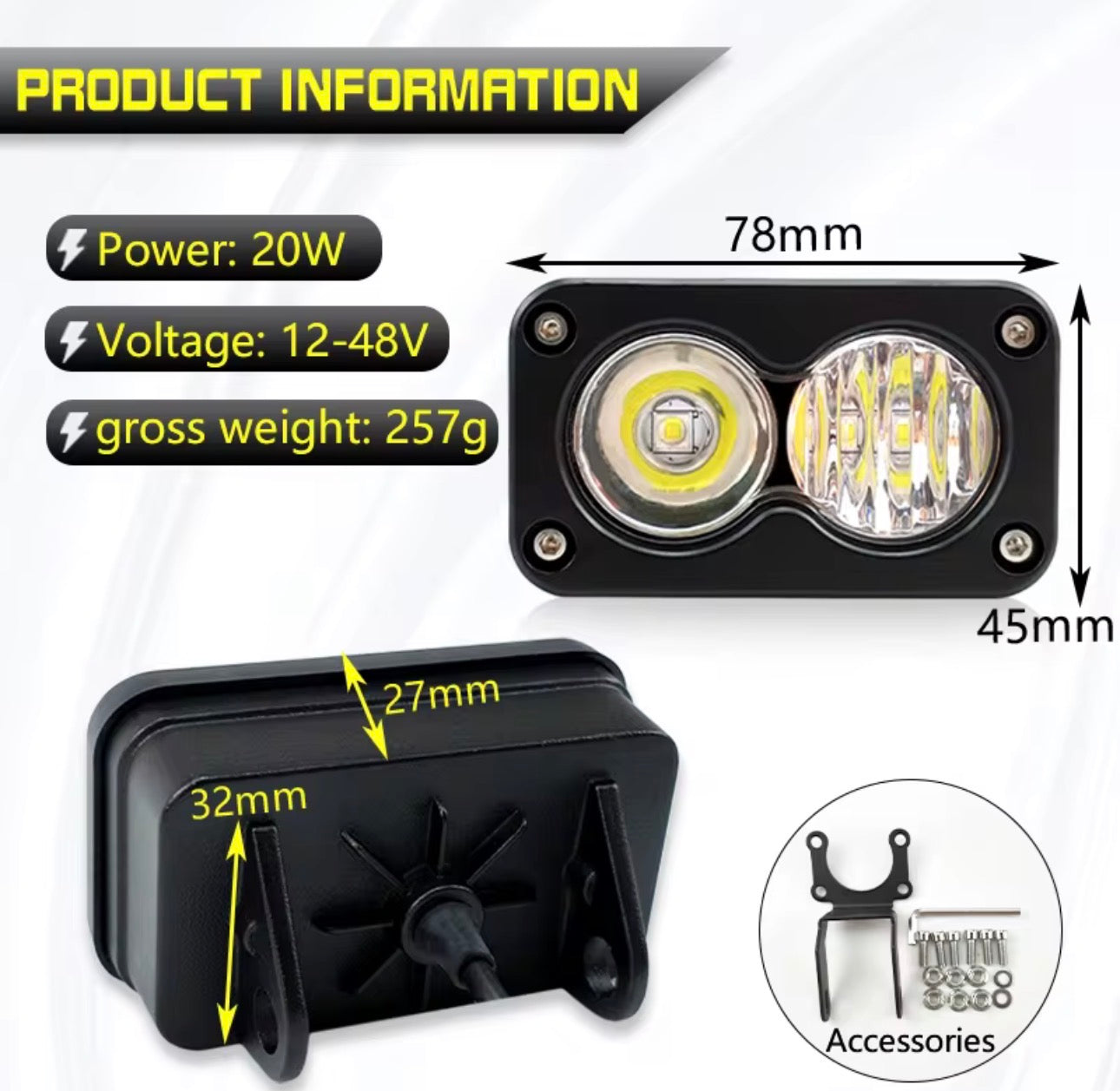 Ridstar Q20 Plug N Play 20W Headlight White/Yellow